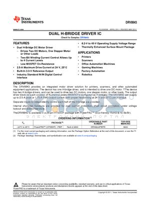 DRV8843PWPR datasheet - DUAL H-BRIDGE DRIVER IC