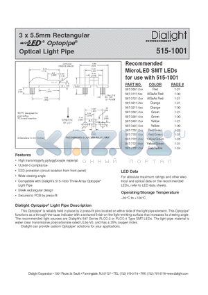 597-3001-2XX datasheet - 3 x 5.5mm Rectangular Optical Light Pipe