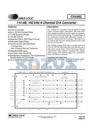 CS4362_04 datasheet - 114 dB, 192 kHz 6-channel D/A Converter