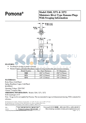 3271 datasheet - Miniature Rivet Type Banana Plugs With Swaging Information