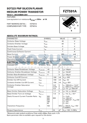 FZT591A datasheet - SOT223 PNP SILICON PLANAR