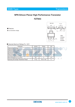 FZT653 datasheet - NPN Silicon Planar High Performance Transistor