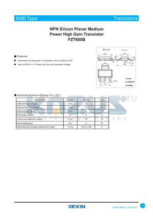 FZT688B datasheet - NPN Silicon Planar Medium Power High Gain Transistor
