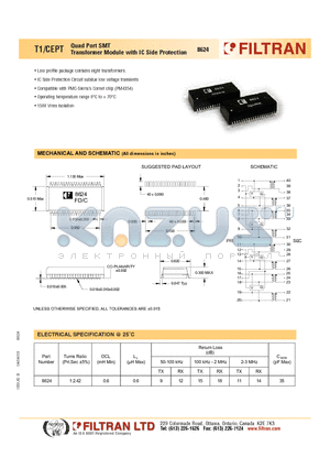 8624 datasheet - T1/CEPT Quad Port SMT Transformer Module with IC Side Protection