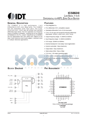8624BYILFT datasheet - LOW SKEW, 1-TO-5 DIFFERENTIAL-TO-HSTL ZERO DELAY BUFFER