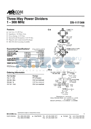 DS-308SMA datasheet - Three-Way Power Dividers 1 - 300 MHz