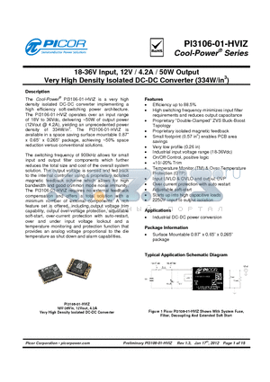 32785 datasheet - 18-36V Input, 12V / 4.2A / 50W Output Very High Density Isolated DC-DC Converter (334W/in3)