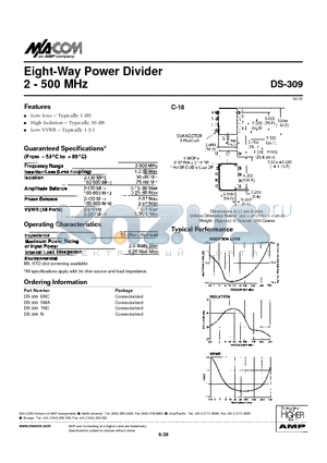 DS-309SMA datasheet - Eight-Way Power Divider 2 - 500 MHz