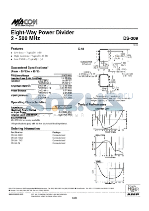 DS-309TNC datasheet - Eight-Way Power Divider 2 - 500 MHz