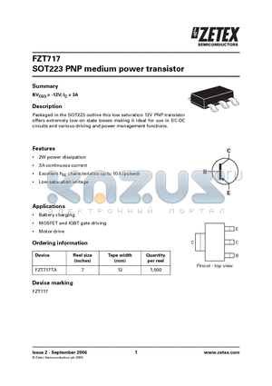 FZT717TA datasheet - SOT223 PNP medium power transistor