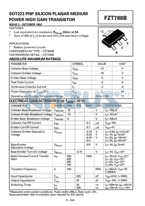 FZT788B datasheet - PNP SILICON PLANAR MEDIUM POWER HIGH GAIN TRANSISTOR