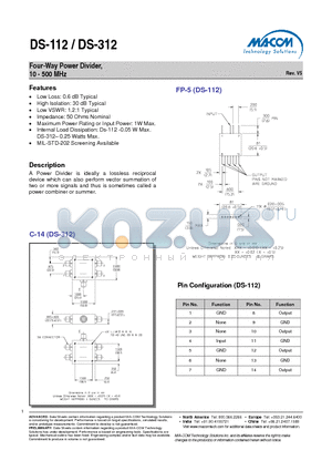 DS-312N datasheet - Four-Way Power Divider, 10 - 500 MHz