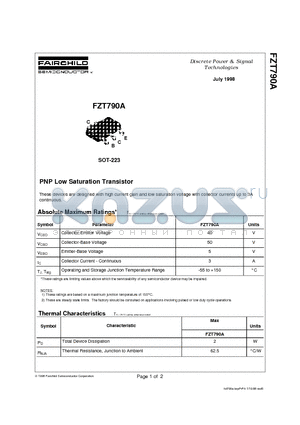 FZT790A datasheet - PNP Low Saturation Transistor