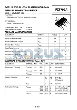 FZT792A datasheet - SOT223 PNP SILICON PLANAR HIGH GAIN