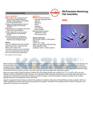 86265 datasheet - PM (Polarization Maintaining) Fiber Assemblies