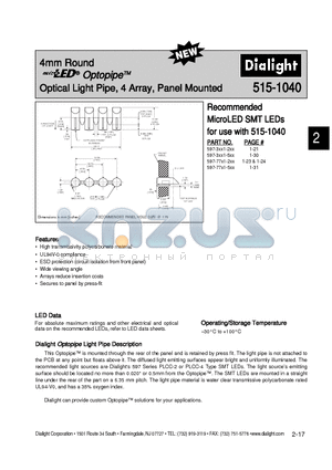 597-3XX1-2XX datasheet - Optical Light Pipe, 4 Array, Panel Mounted