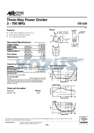 DS-328PIN datasheet - Three-Way Power Divider 3 - 700 MHz