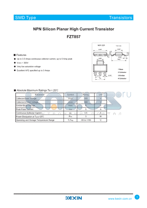 FZT857 datasheet - NPN Silicon Planar High Current Transistor