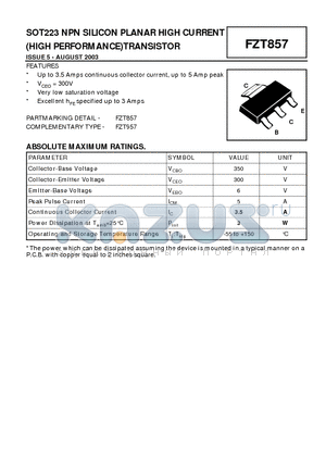 FZT857 datasheet - SOT223 NPN SILICON PLANAR HIGH CURRENT