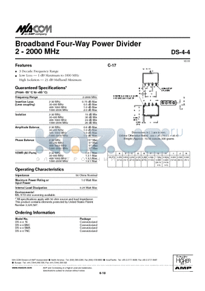 DS-4-4 datasheet - Broadband Four-Way Power Divider 2 - 2000 MHz