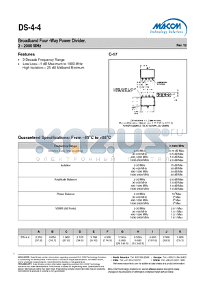 DS-4-4 datasheet - Broadband Four -Way Power Divider, 2 - 2000 MHz