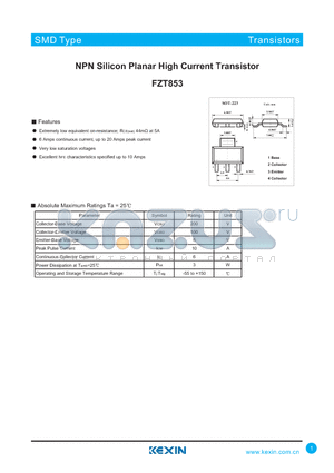 FZT853 datasheet - NPN Silicon Planar High Current Transistor