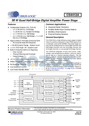 CS4412A_08 datasheet - 30 W Quad Half-Bridge Digital Amplifier Power Stage