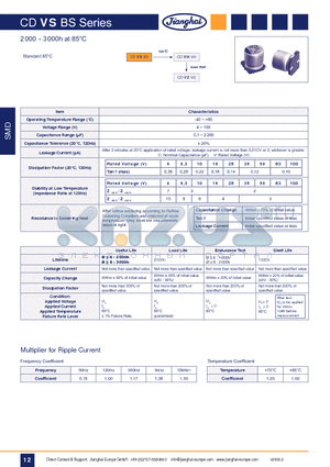 CDVSBS datasheet - EC SMD Standard 85`C 2.000-3.000h Lifetime(SMD)
