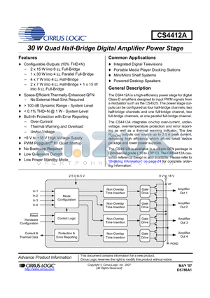 CS4412A-CNZ datasheet - 30 W Quad Half-Bridge Digital Amplifier Power Stage