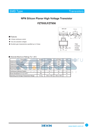 FZT955 datasheet - NPN Silicon Planar High Voltage Transistor
