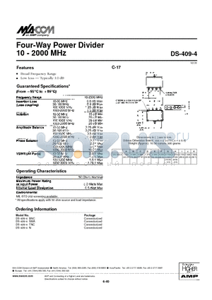 DS-409-4SMA datasheet - Four-Way Power Divider 10 - 2000 MHz