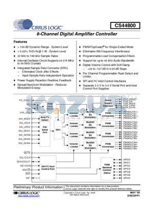 CS44800 datasheet - 8-Channel Digital Amplifier Controller