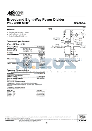 DS-808-4TNC datasheet - Broadband Eight-Way Power Divider 20 - 2000 MHz