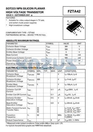 FZTA42 datasheet - SOT223 NPN SILICON PLANAR