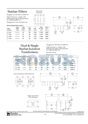 F-1202 datasheet - Starlan Filters/Dual & Single Starlan Isolation Transformers