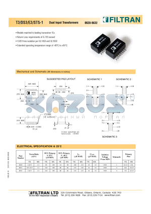 8631 datasheet - T3/DS3/E3/STS-1 Dual Input Transformers