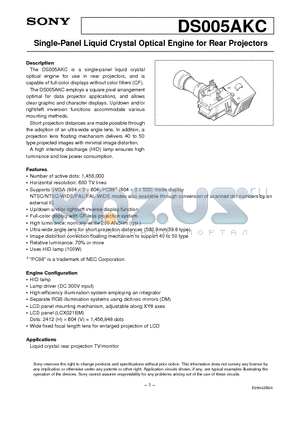 DS005AKC datasheet - Single-Panel Liquid Crystal Optical Engine for Rear Projectors