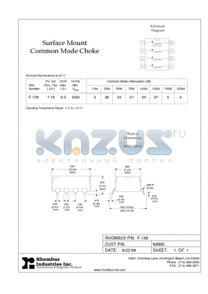 F-139 datasheet - Surface Mount Common Mode Choke