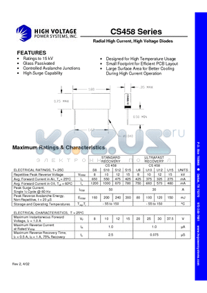 CS458U15 datasheet - Radial High Current, High Voltage Diodes