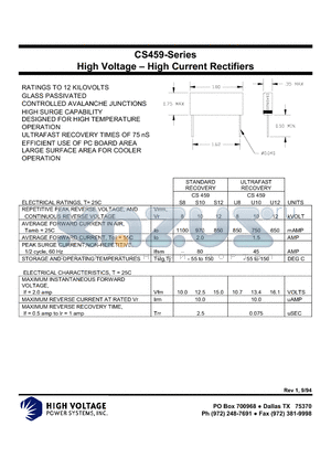 CS459S10 datasheet - High Voltage - High Current Rectifiers