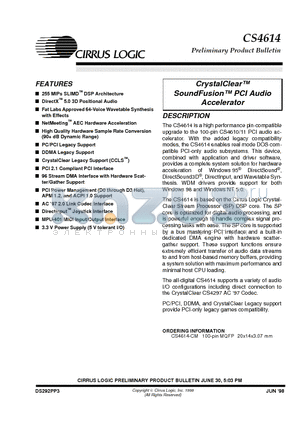 CS4614 datasheet - CrystalClear SoundFusion PCI Audio Accelerator