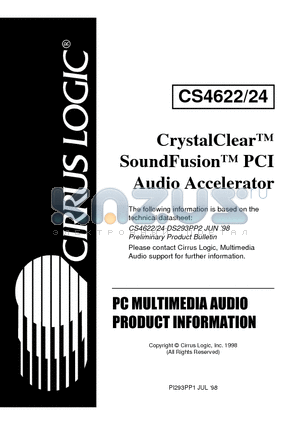 CS4622 datasheet - CrystalClearTM SoundFusionTM PCI Audio Accelerator