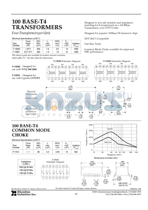 F-1515 datasheet - 100 BASE-T4 TRANSFORMERS