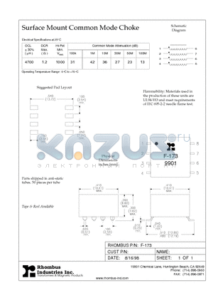 F-173 datasheet - Surface Mount Common Mode Choke