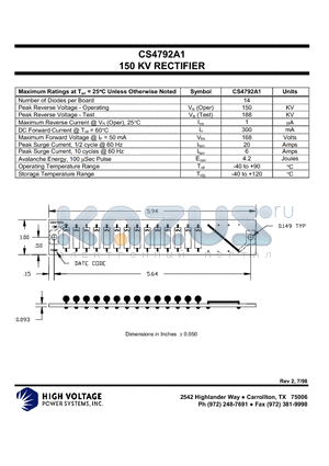 CS4792A1 datasheet - 150 KV RECTIFIER