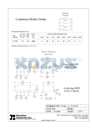 F-1901 datasheet - Common Mode Choke