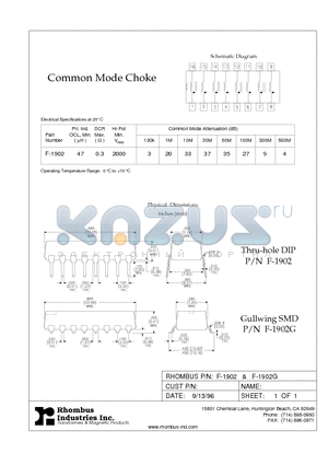 F-1902 datasheet - Common Mode Choke