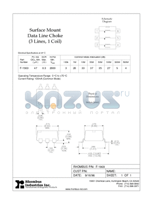 F-1903 datasheet - Surface Mount Data Line Choke