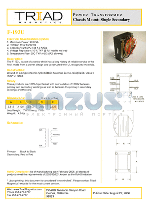 F-193U datasheet - POWER TRANSFORMER