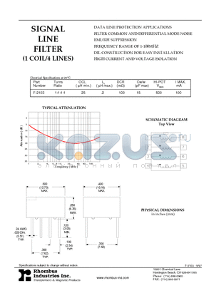 F-2103 datasheet - SIGNAL LINE FILTER